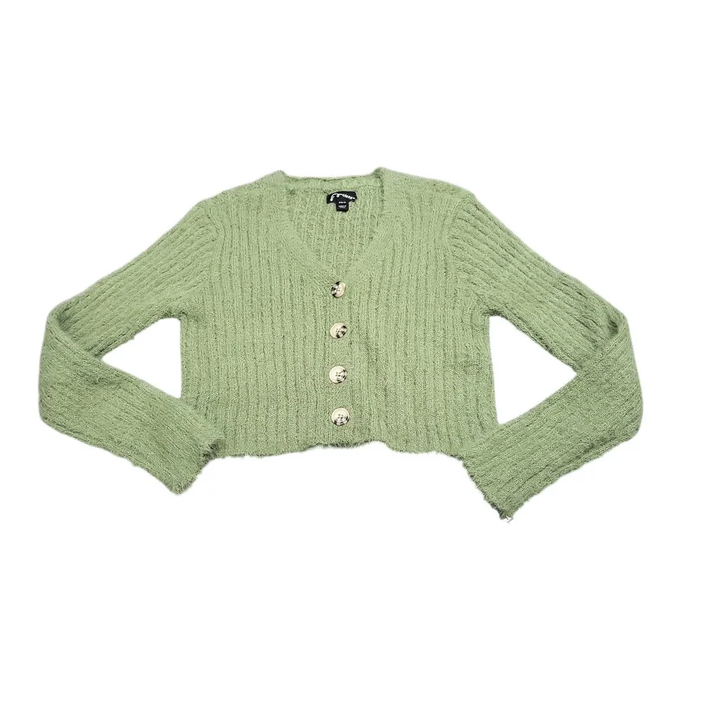 Girls' Cropped V-Neck Button Cardigan Sweater - art class Green Size Small 6/7